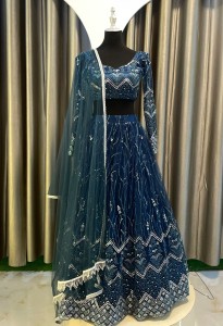 Prussian blue lehenga