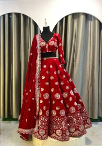 DARK RED VELVET LEHENGA