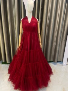 Maroon Fills Gown Halter Wala