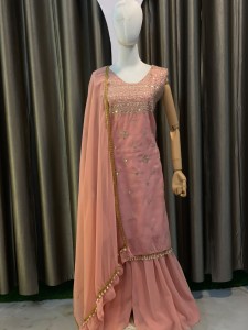 Peach Golden Sequins Mirror Kurthi Set - SSPeGolSe005