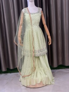 light mint green sharara set with silver sequin
