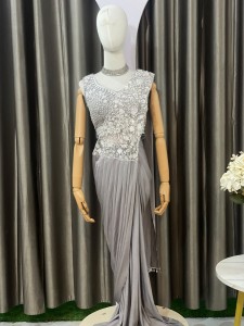 Silver Ready Made Sari